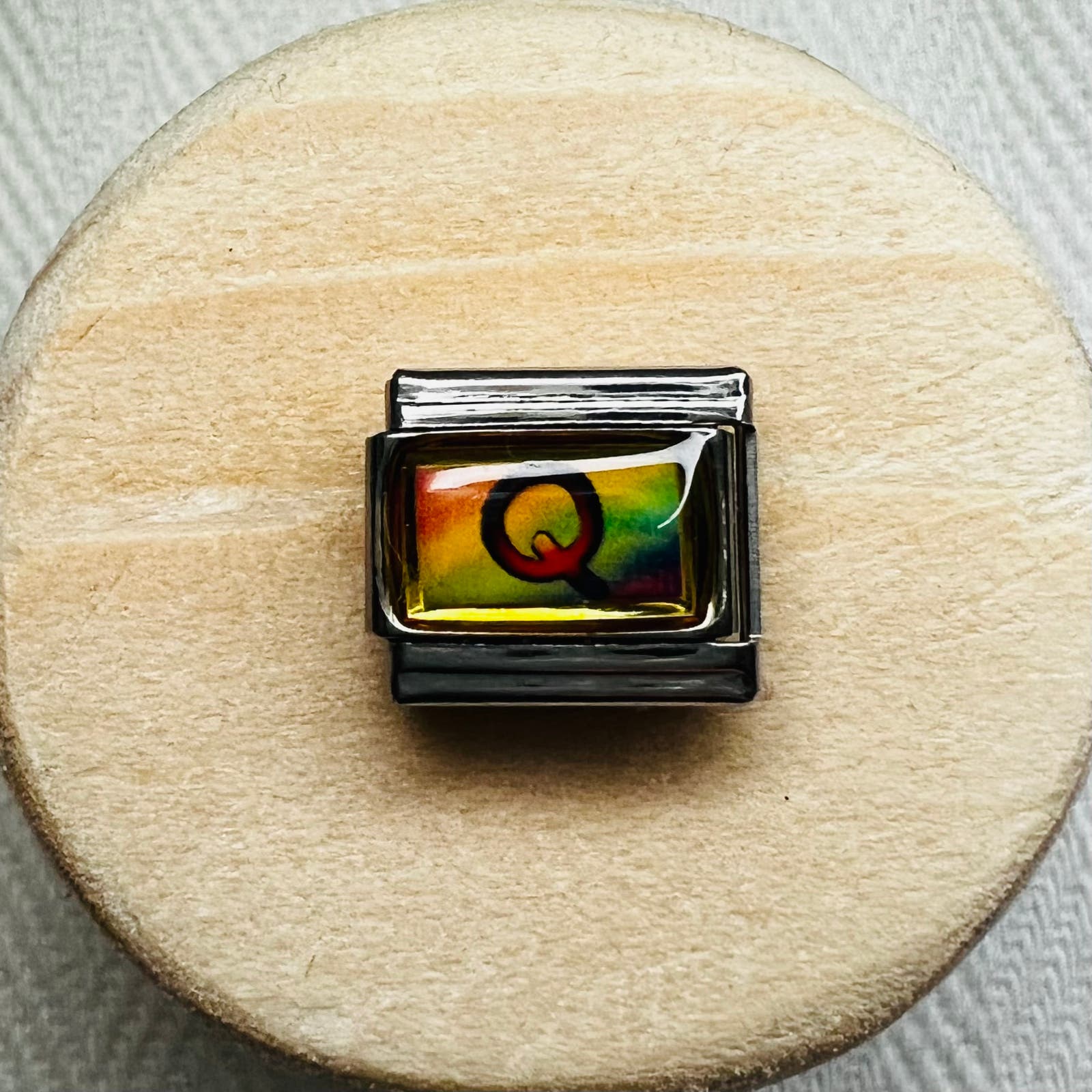 Rainbow Letter Q Italian Charm Bracelet Link 6$